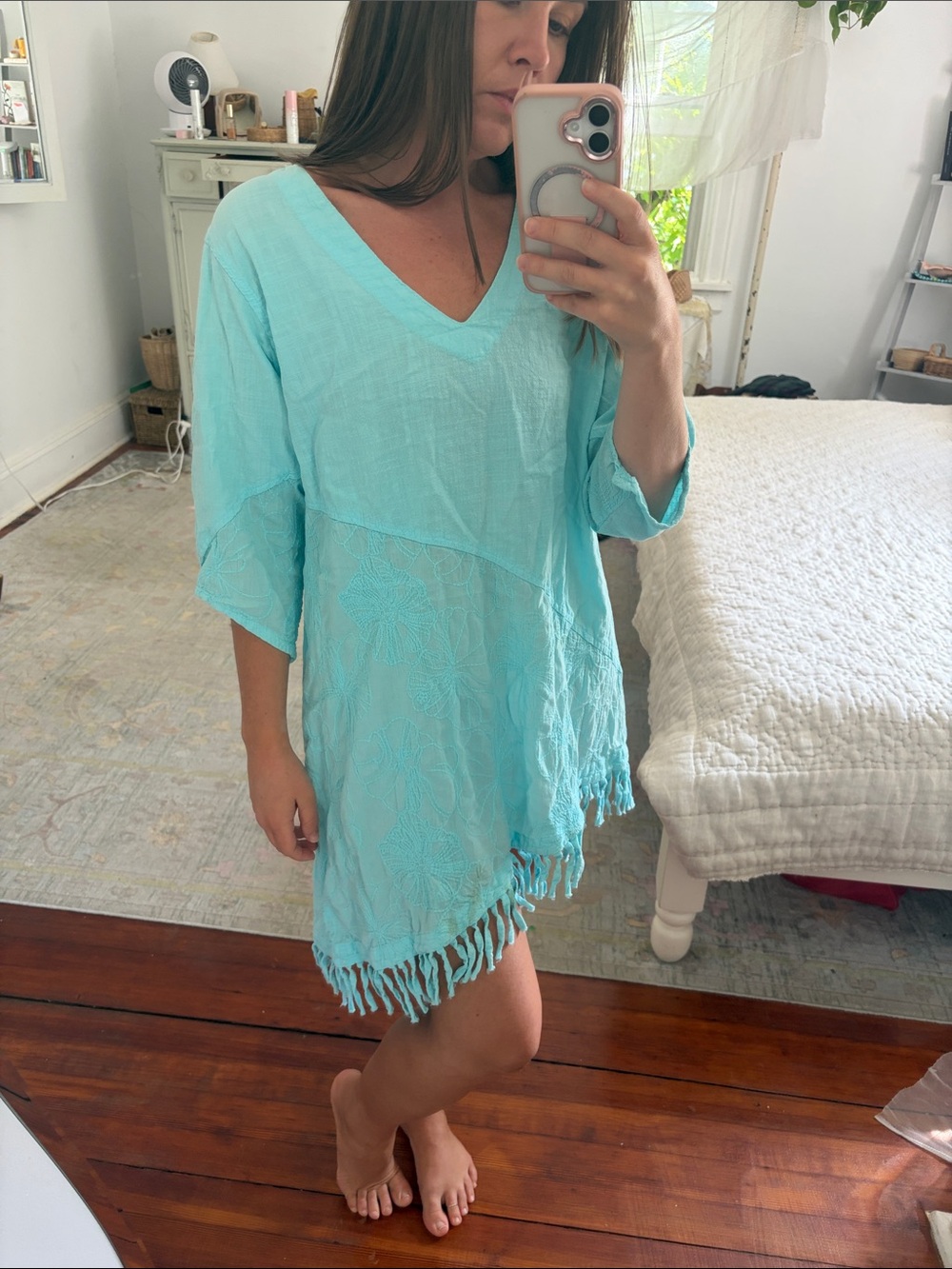 Asymmetrical Embroidered beach Cover-up